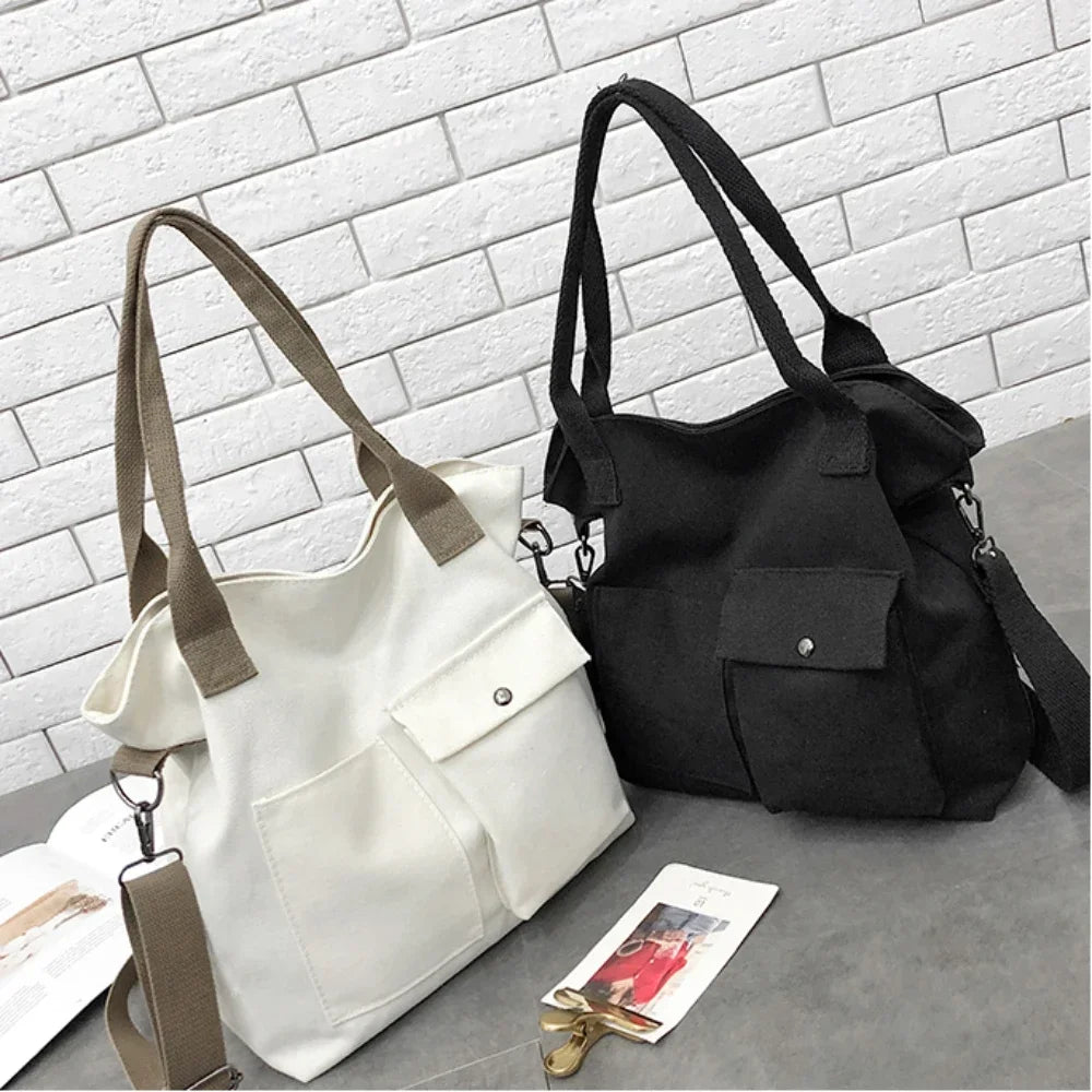 Fashion Canvas Bags students Handbag Shoulder Bag Large Capacity Solid Color Totes Shopper Bag Casual Female Cross Body Bag 2024