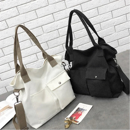 Fashion Canvas Bags students Handbag Shoulder Bag Large Capacity Solid Color Totes Shopper Bag Casual Female Cross Body Bag 2024
