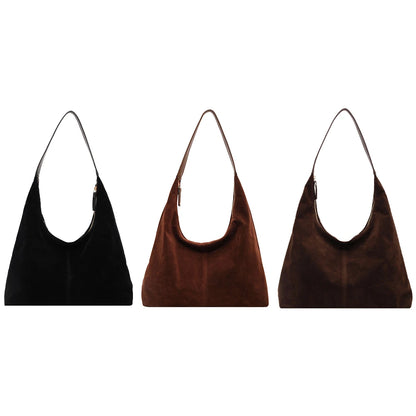 Women Suede Tote Bag with Zipper Shoulder Bag Large Capacity Hobo Bag Solid Slouchy Bag Commuter Travel Bag