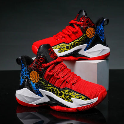 Children High-Top Breathable Basketball Sneakers Non-Slip Sole All-Season Sports Shoes for Kids