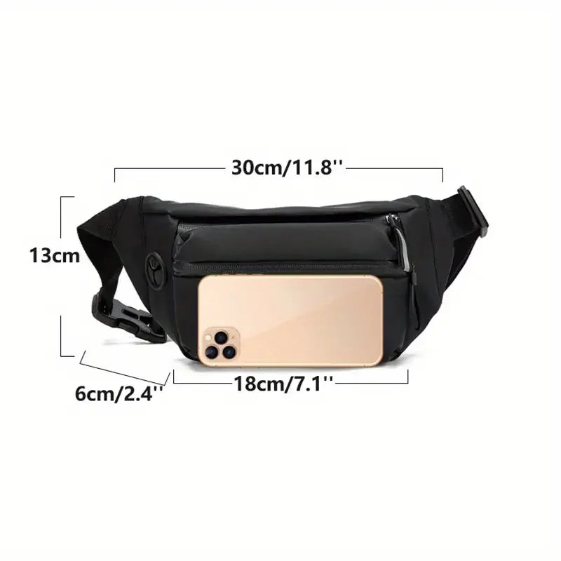 Casual Tactical Waist Bag With Zipper -Men'S Solid Multi-functional Storage for Outdoor Camping, Running, and Sports Training