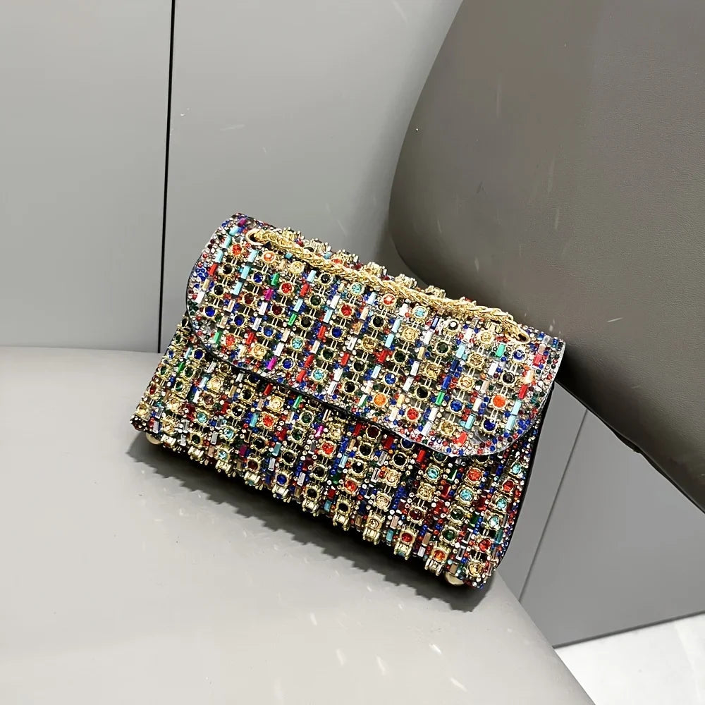 Crystal Rhinestone Evening Clutch Purse For Women, Sparkly Chain Shoulder Crossbody Bag, Elegant Handbag For Party Prom Banquet