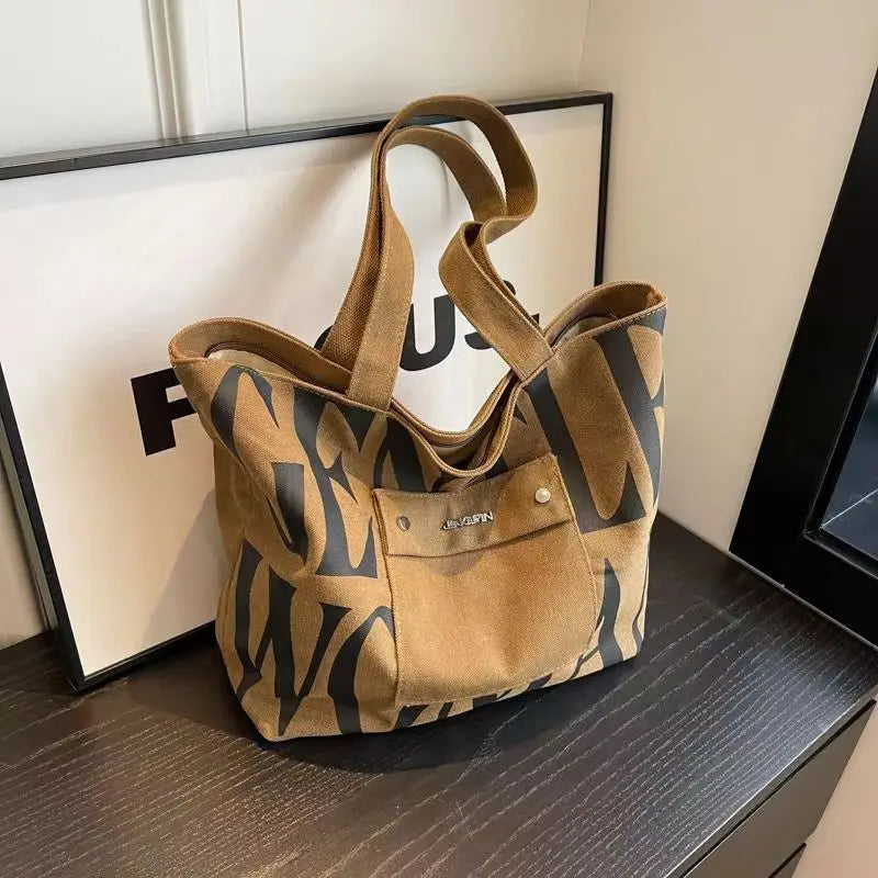 New Large capacity Single Shoulder Canvas Bag Stylish Letter Style Student Install books Handbag for Class, Fashion Shopping Bag