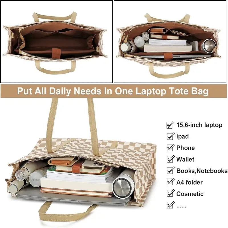 Laptop Tote Bag for Women Work 15.6 inch Canvas Shoulder Bags Computer Messenger Purse Teacher Handbag Office Briefcase