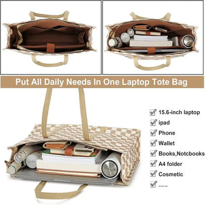 Laptop Tote Bag for Women Work 15.6 inch Canvas Shoulder Bags Computer Messenger Purse Teacher Handbag Office Briefcase