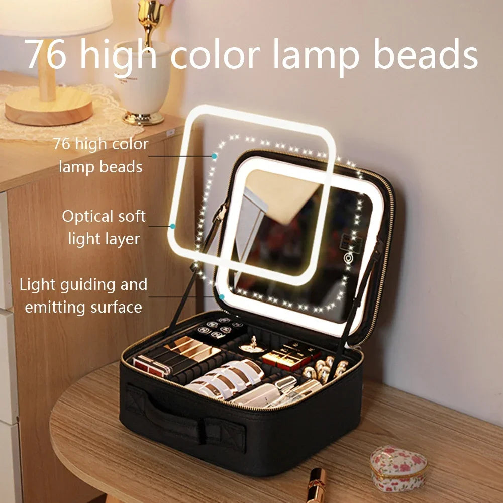 Women Smart LED Cosmetic Case with Mirror Cosmetic Bag Large Capacity Fashion Portable Storage Bag Travel Makeup Bags for ladies