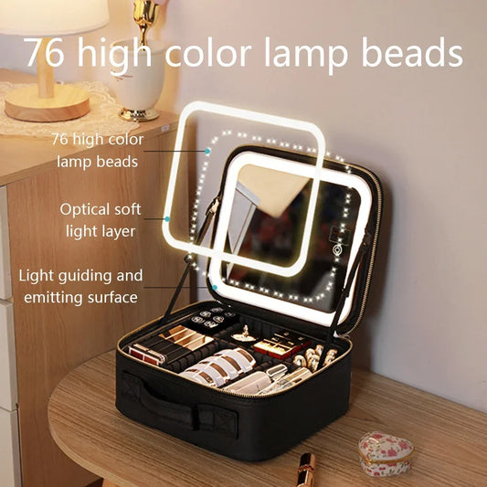 Women Smart LED Cosmetic Case with Mirror Cosmetic Bag Large Capacity Fashion Portable Storage Bag Travel Makeup Bags for ladies