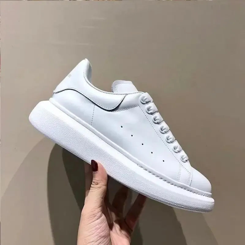 Women Flats Elegant Skateboard Shoes White Sneakers Thick Sole Inner Height Increasing Vulcanized Shoes For Men And Women