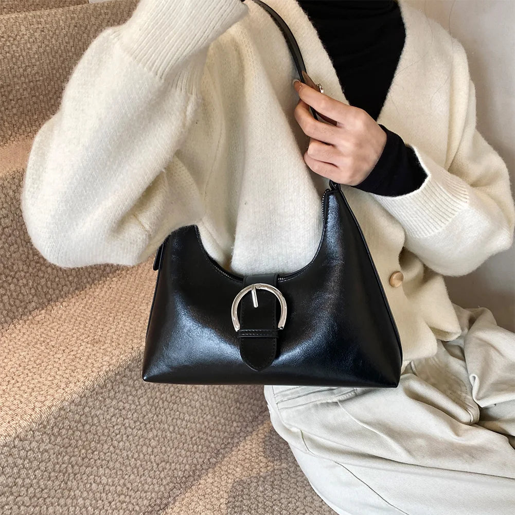 Shoulder Bag for Women with Inner Pocket Underarm Bag PU Leather Buckle Hobo Bag with Zipper Handbag for Work Travel