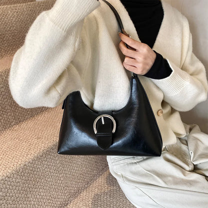 Shoulder Bag for Women with Inner Pocket Underarm Bag PU Leather Buckle Hobo Bag with Zipper Handbag for Work Travel