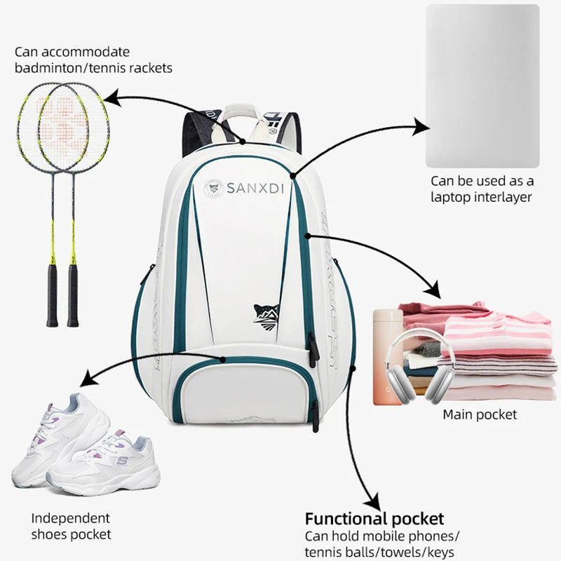 Badminton Tennis Racket Backpack Large Capacity Outdoor Sports Training Bag with Shoes Compartment Multifunctional Fitness Bag