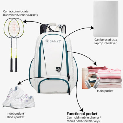Badminton Tennis Racket Backpack Large Capacity Outdoor Sports Training Bag with Shoes Compartment Multifunctional Fitness Bag