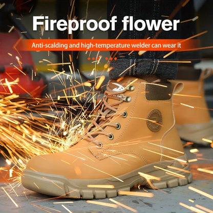 Mens Puncture-Proof Steel Toe Safety Boots Oil & Slip-Resistant Industrial Shoe Outdoor Work Shoes for Mechanics & Construction