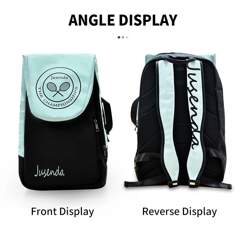 Jusenda Tennis Paddle Backpack Badminton Racket Bag Padel Carrying Handbag Large Capacity Gym Sports Bags Foldable for 2 Rackets