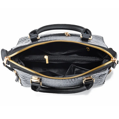 Fashion Crocodile Pattern Tote Bag Set - Large Capacity Soft Leather Women's Handbag with Tassel Charm