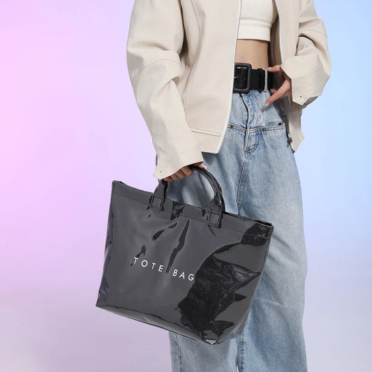 PVC Tote Bag Large Capacity Travel Shopping Bag Y2K Top Handle Bag for Women Work Shopping Travel