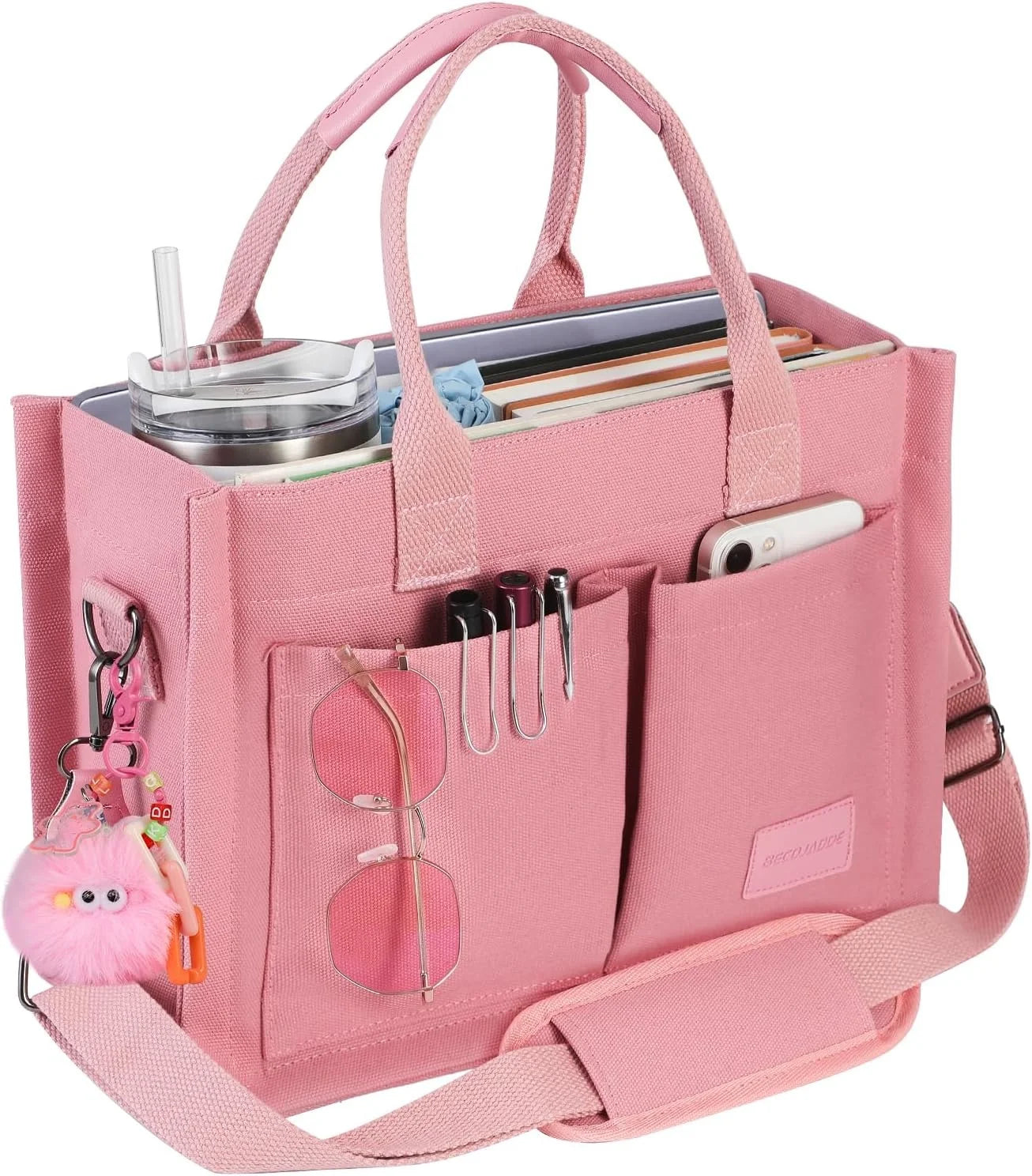 Canvas Tote Bag Purse for Women with Zipper Closure, Individual Compartments & Bottom Support