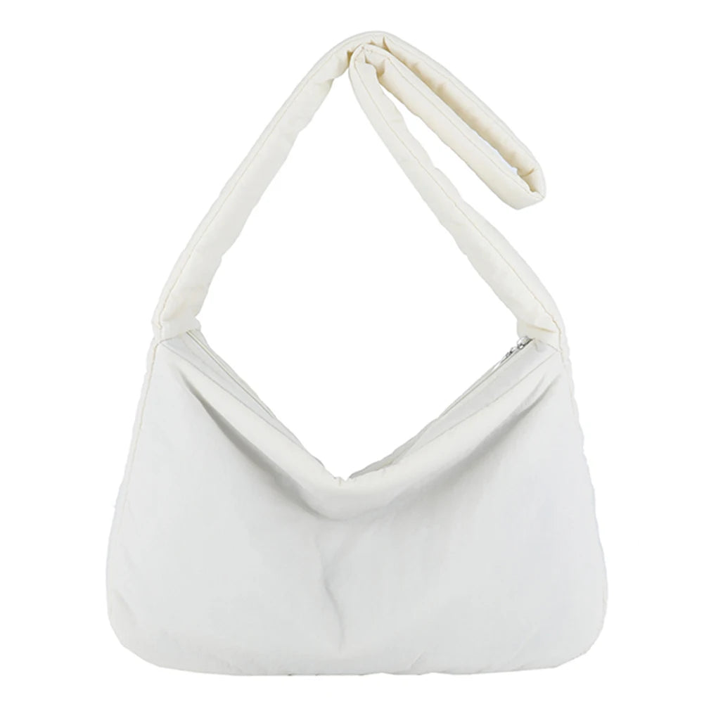 Women Nylon Puffer Tote Bag with Inner Pocket Shoulder Bag Solid Color Large Puffy Purse Hobo Bag for Work Travel