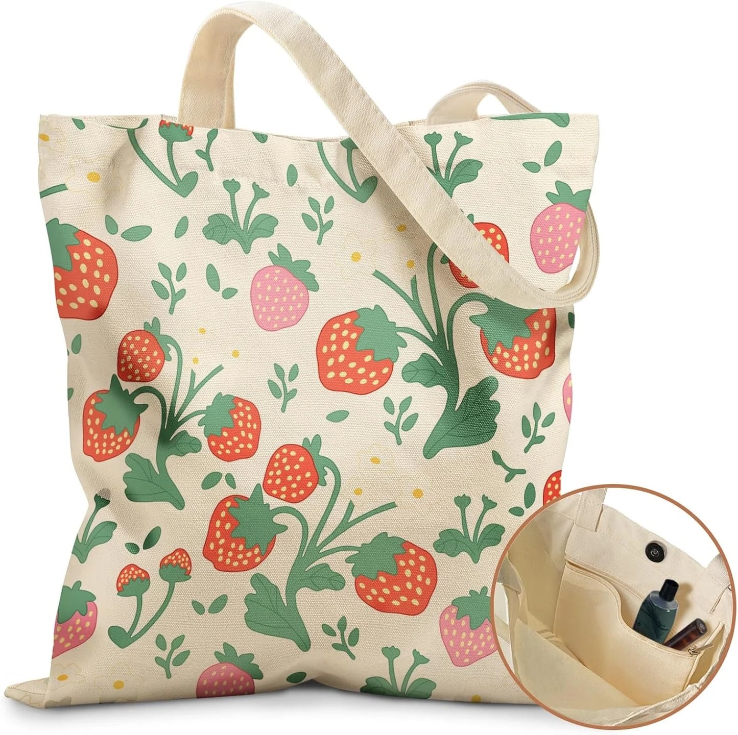 Aesthetic Tote Bag for Girls - with Magnetic Buckle and Zipper Inner Pocket for Women Lady Canvas Cotton Tote Bag
