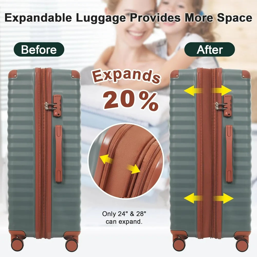 Merax Luggage Sets 5 Piece,Front Open Hardshell Expandable Suitcase with Spinner Wheels and Duffel Bags,Lightweight Carry on Lug