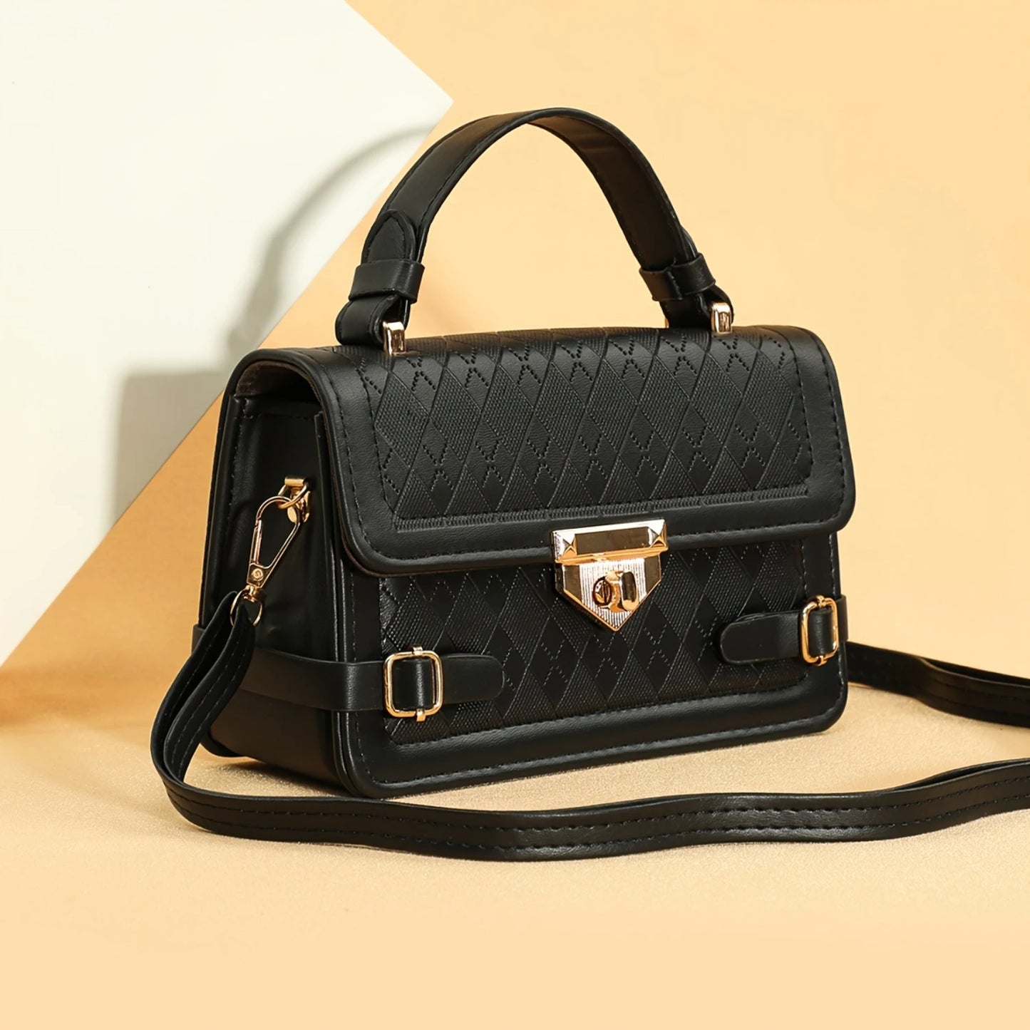 Embossed Handbag, Retro Square Crossbody Bag, Women's Shoulder Flap Purse With Turn Lock