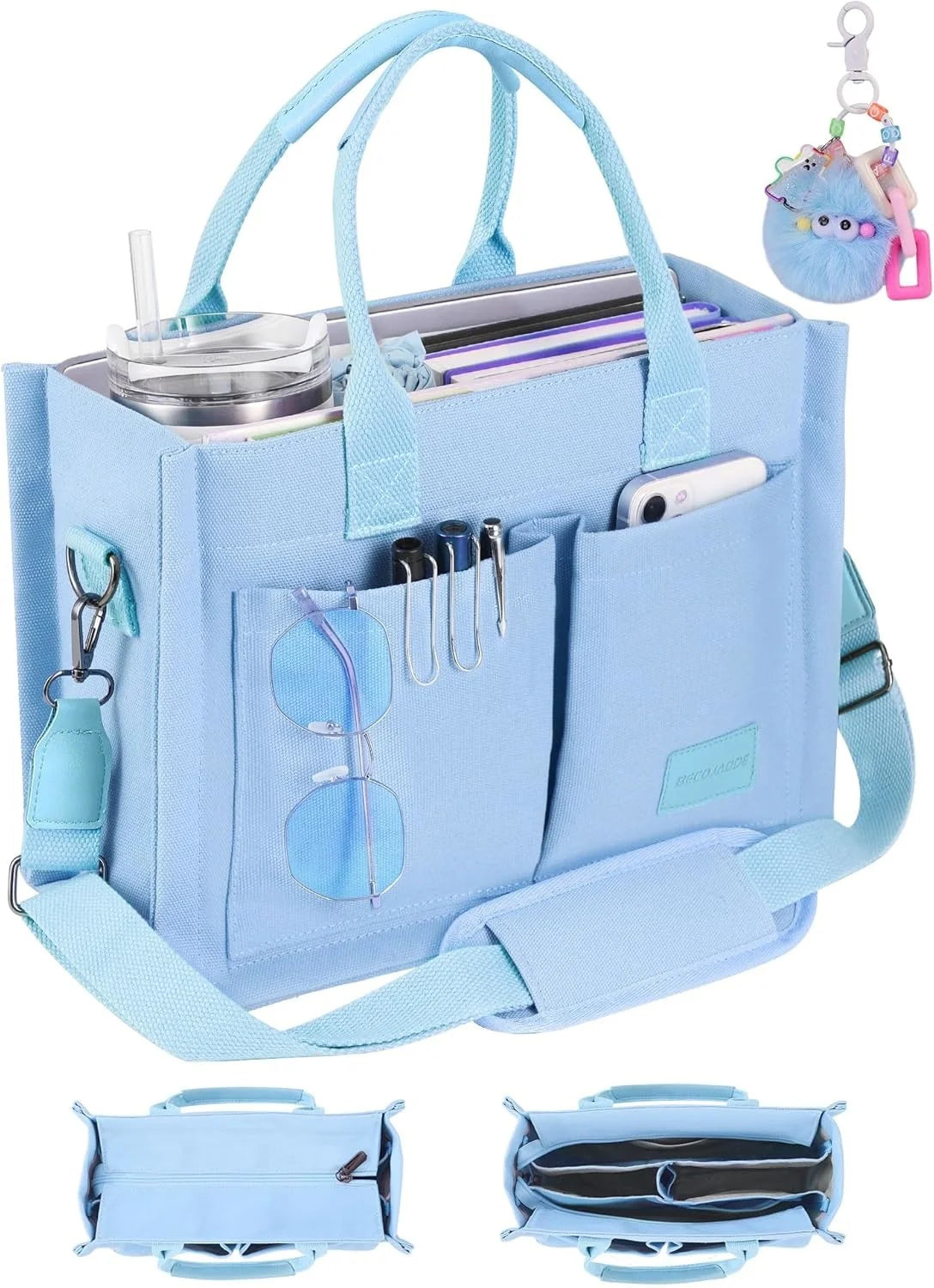 Canvas Tote Bag Purse for Women with Zipper Closure, Individual Compartments & Bottom Support