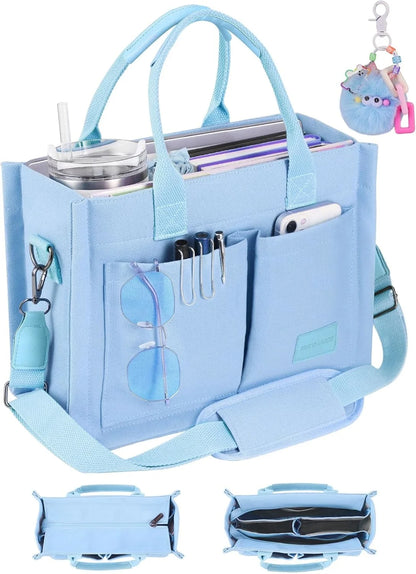 Canvas Tote Bag Purse for Women with Zipper Closure, Individual Compartments & Bottom Support