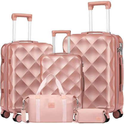 Somago Luggage Set of 3 Piece Suitcase Set Carry On Luggage with YKK Zipper TSA Lock ABS Hardside Luggage Spinner Wheels, Rose G