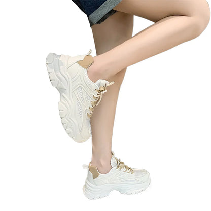 Chunky Fashion Sneakers Comfortable Casual Dad Shoes Lace-Up Walking Shoes Breathable Mesh for Women