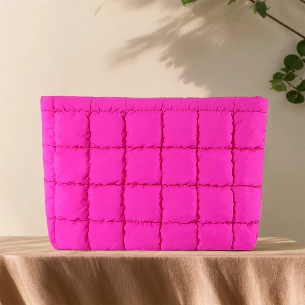 Quilted Travel Makeup Pouch Puffy Toiletry Bag with Zipper Makeup Organizer Storage Bag Solid Color for Women and Girls
