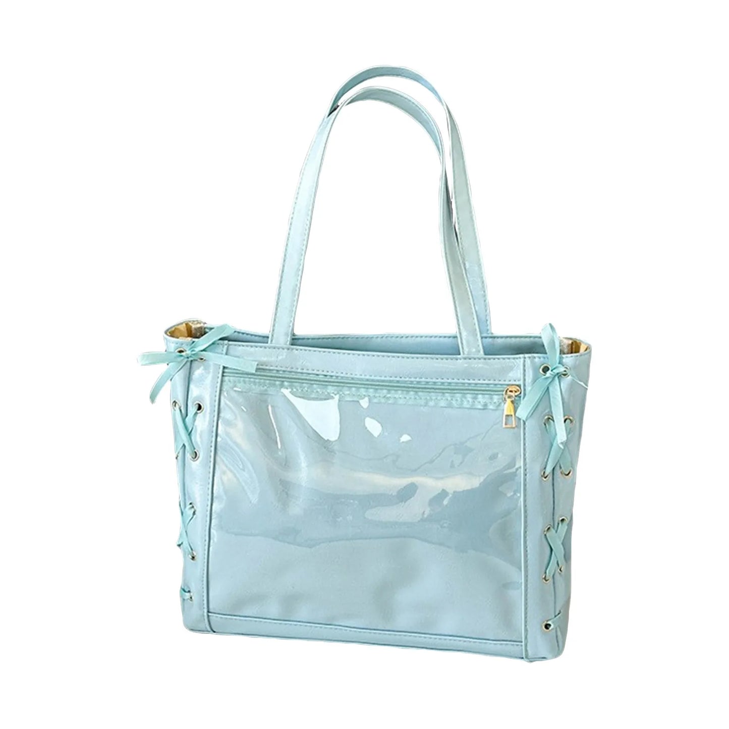 Japanese Kawaii Girls Itabag Large Capacity Pu Leather Shoulder Bag 2025 Bow Ribbon Lolita Jk Handbags Transparent  Y2k Handbags