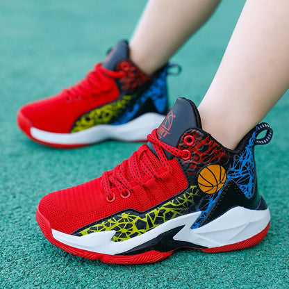 Children High-Top Breathable Basketball Sneakers Non-Slip Sole All-Season Sports Shoes for Kids