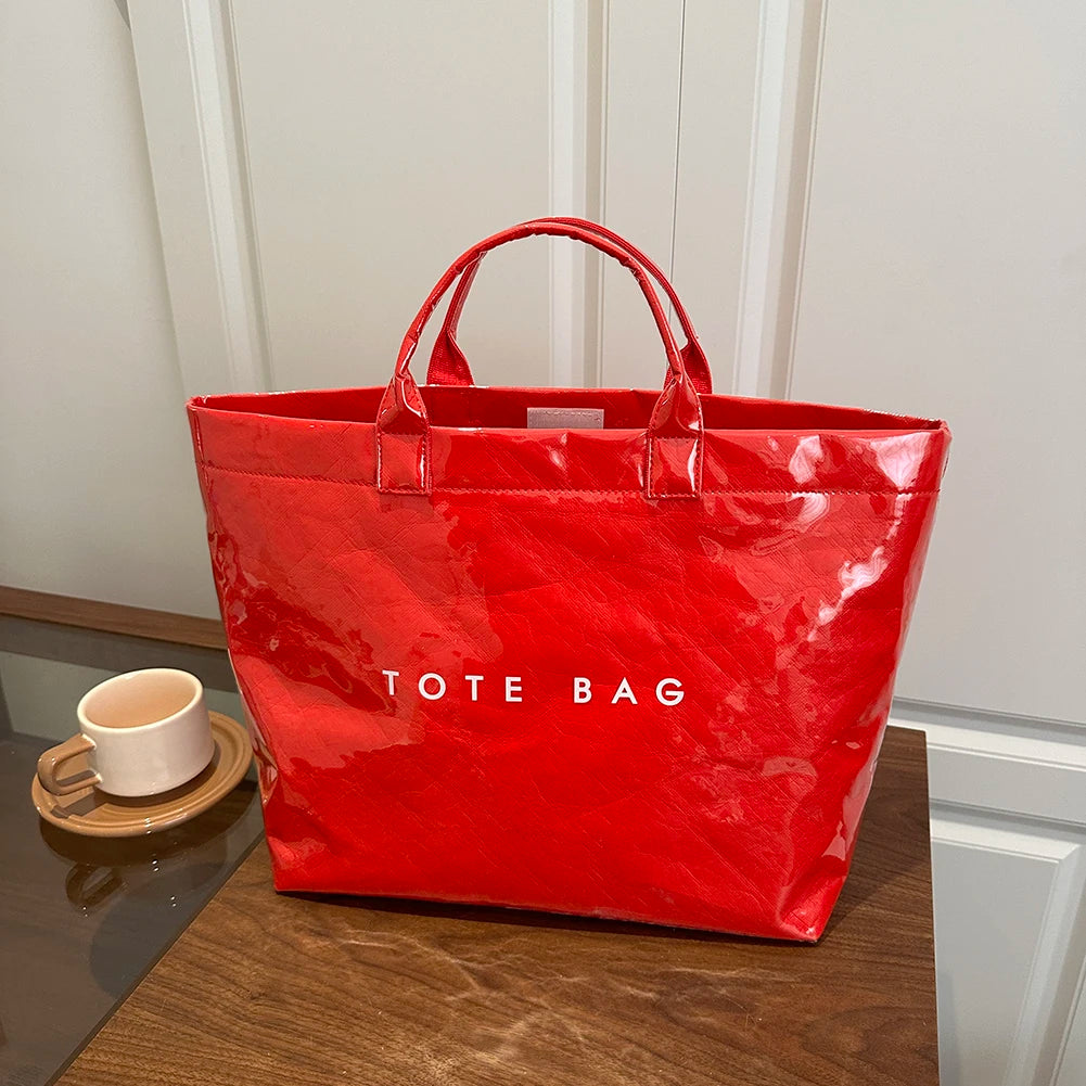 PVC Tote Bag Large Capacity Travel Shopping Bag Y2K Top Handle Bag for Women Work Shopping Travel
