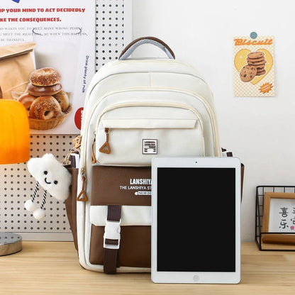 5pcs solid color backpack set, large capacity backpack, simple handbag and coin purse, casual crossbody bag, pencil case handbag