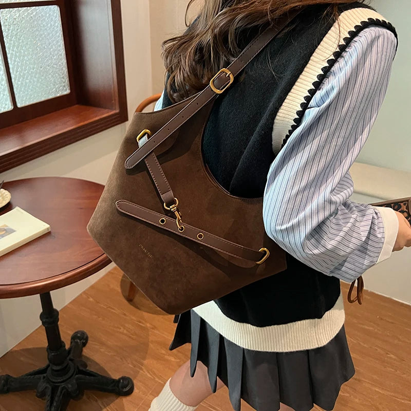 Suede Tote Bag for Women Suede Shoulder Bag Large Capacity Retro Shoulder Satchel Bag Large Shoulder Purse Shopping Bag