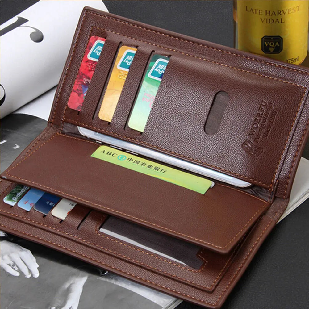 Soft PU Leather Long Wallet With Multiple Card Slots Classic Design Credit Card Holder Slim & Durable Men Bifold Cash Purse