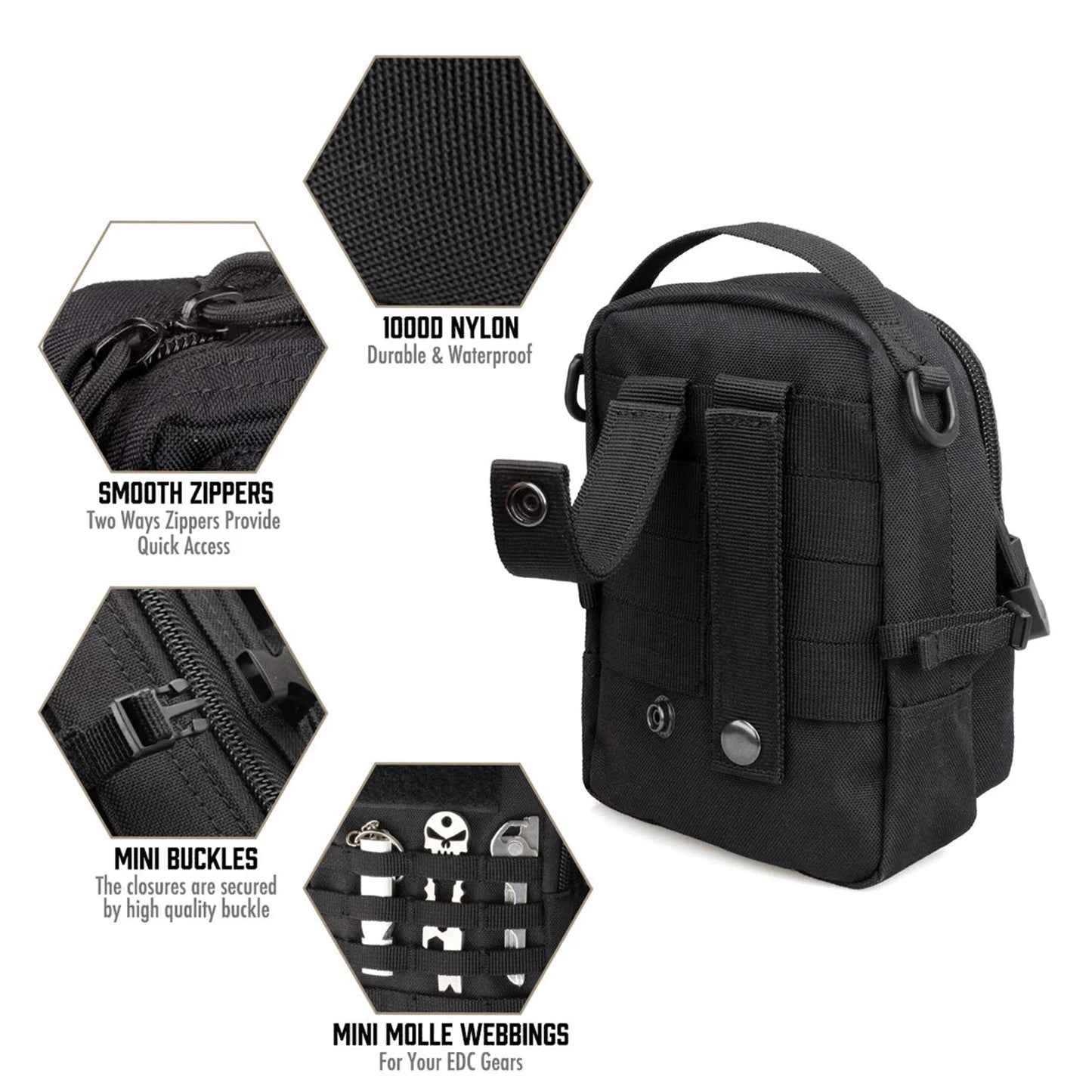 Tactical Molle Pouch Small, EDC Utility Tool Pouches  Compact Multi-Purpose Waist Bag, Mini Design of 3-Day Assault Backpack