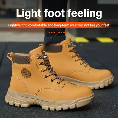 Mens Puncture-Proof Steel Toe Safety Boots Oil & Slip-Resistant Industrial Shoe Outdoor Work Shoes for Mechanics & Construction
