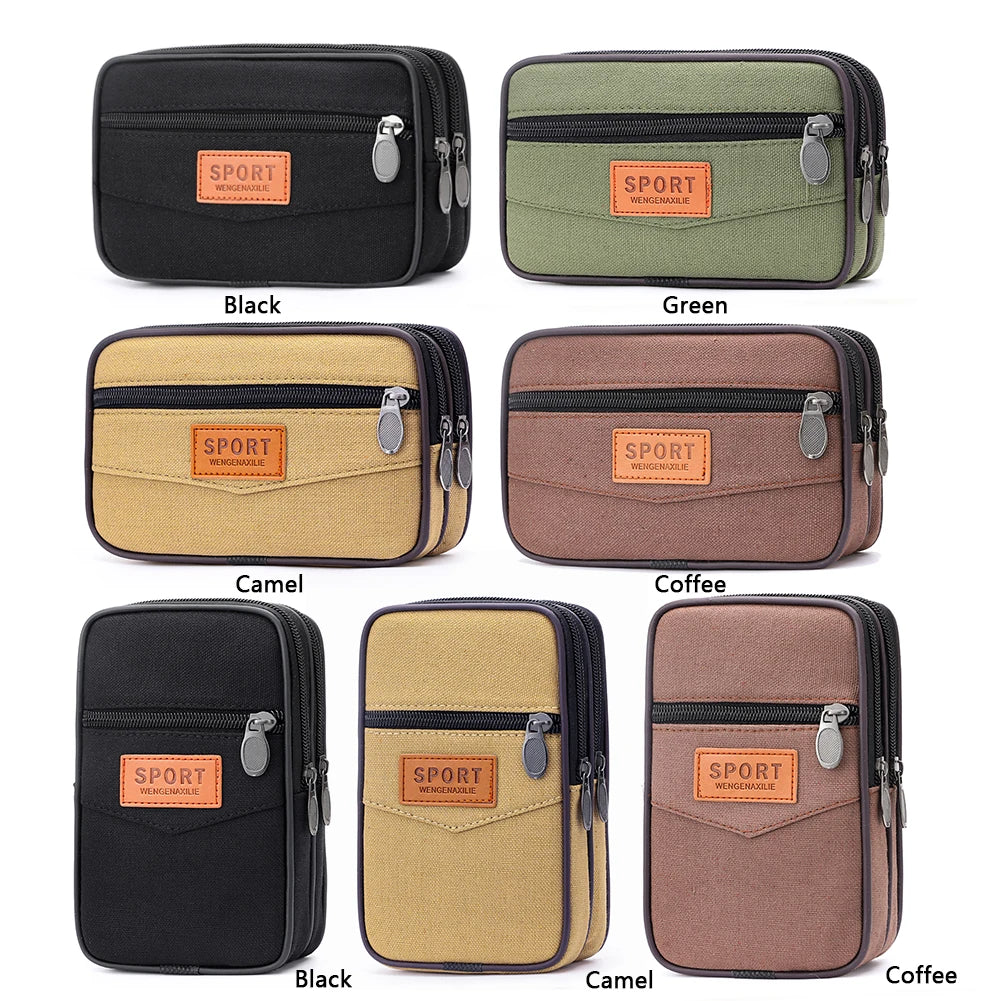 Men Outdoor Sports Waist Bag Fashion Canvas Slim Coin Purse with Multi Pockets Change Pouch for Coins for Best Gift
