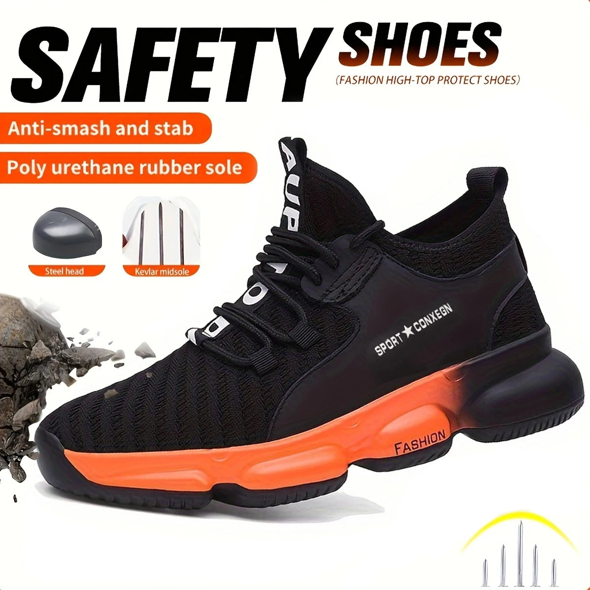Anti-smash, anti-puncture, breathable, fashionable and comfortable safety shoes
