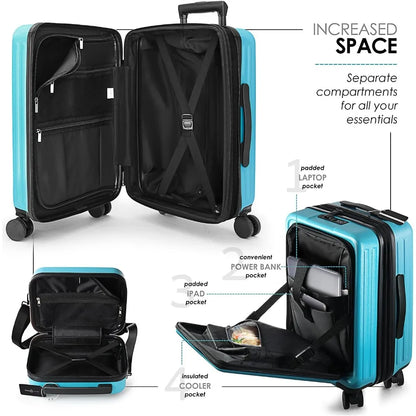 Hard Shell Luggage Sets with Spinner Wheels 4 Piece, Expandable Large Suitcases with TSA Lock, Travel Large Suitcase Set, Teal L