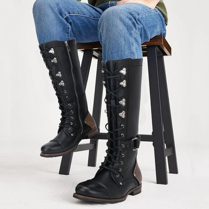 Punk Style Men's Ankle Boots: Platform with Lace-Up, Side Zip & Adjustable Buckle – Non-Slip Lug Sole Combat Booties