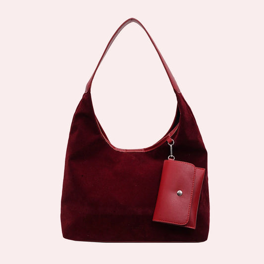 Women Suede Shoulder Bag with Inner Pocket Crescent Bag Magnetic Closure Large Handbag Commuting Shopping Bag