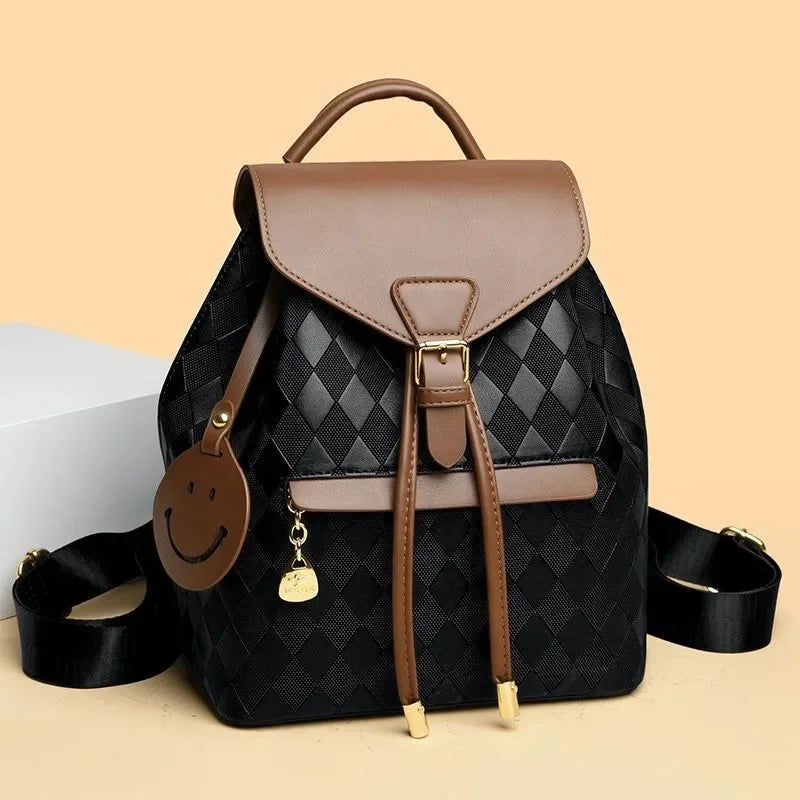 Women Backpack Soft Pu Leather Black Casual Multifunctional College Bag Capacity Shoulder Bag Trave Handle Bag