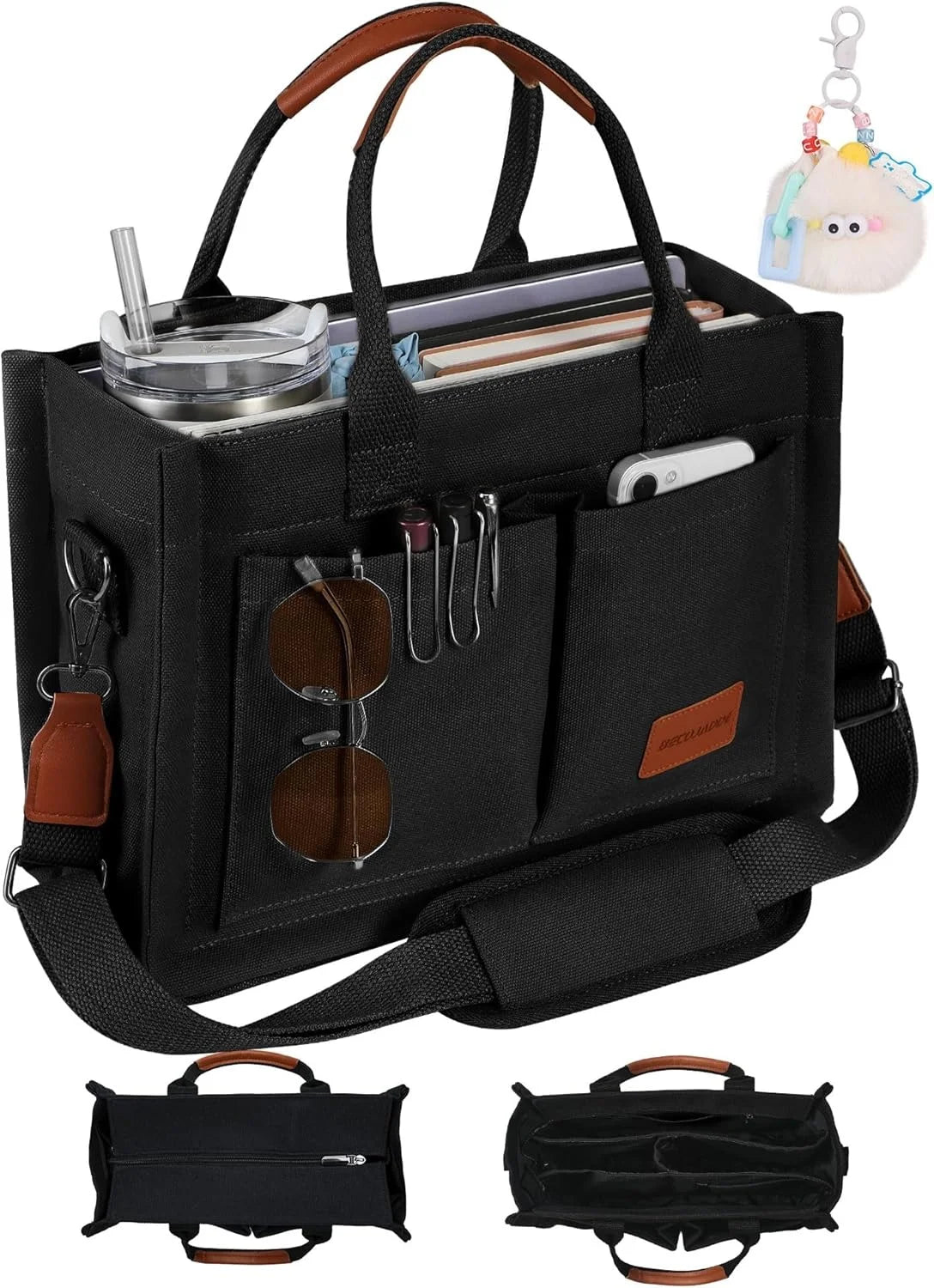 Canvas Tote Bag Purse for Women with Zipper Closure, Individual Compartments & Bottom Support