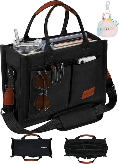 Canvas Tote Bag Purse for Women with Zipper Closure, Individual Compartments & Bottom Support