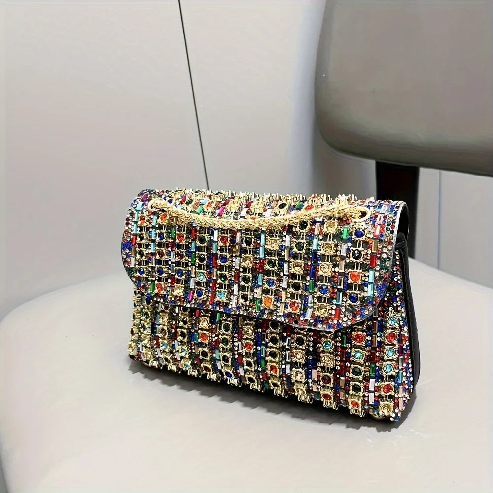 Crystal Rhinestone Evening Clutch Purse For Women, Sparkly Chain Shoulder Crossbody Bag, Elegant Handbag For Party Prom Banquet