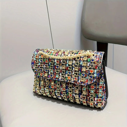 Crystal Rhinestone Evening Clutch Purse For Women, Sparkly Chain Shoulder Crossbody Bag, Elegant Handbag For Party Prom Banquet