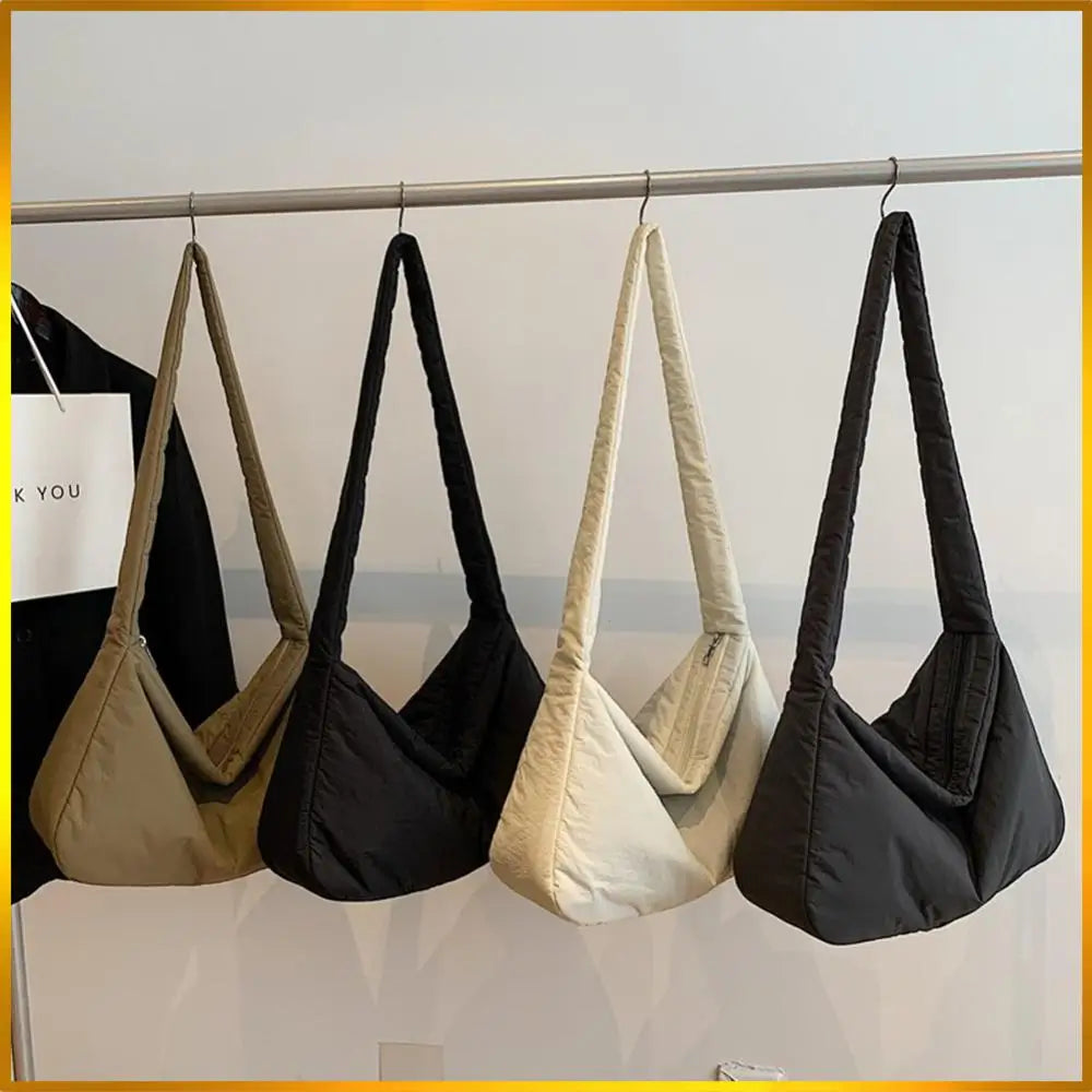 Women Nylon Puffer Tote Bag with Inner Pocket Shoulder Bag Solid Color Large Puffy Purse Hobo Bag for Work Travel