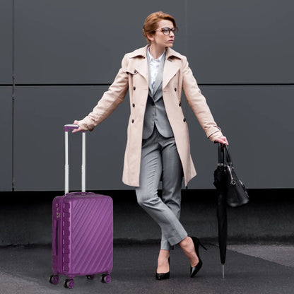 5-Piece ABS Hardshell Luggage Set with TSA Lock & Cosmetic Bag - 360° Spinner Wheels Carry-On/Check-In for Travel, Purple